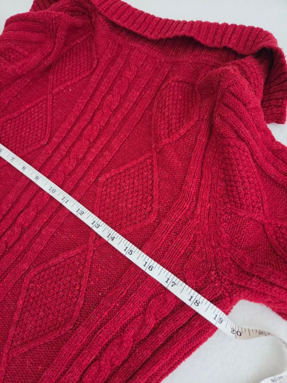 💙 J. Jill Red Cable Knit Long Cardigan Sweater M/L Shawl Collar Button Front - Picture 5 of 8